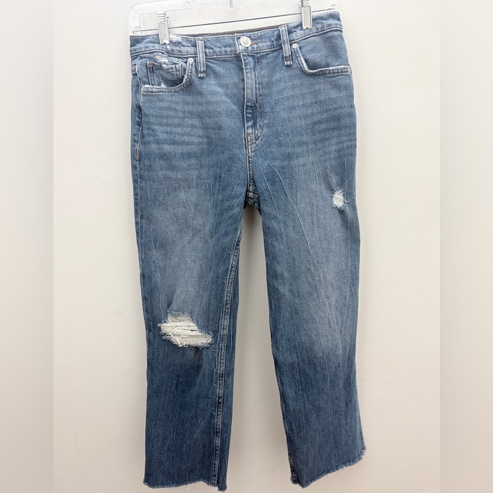 Hudson Jeans Washed Blue Boyfriend Jeans with Distressed Knees